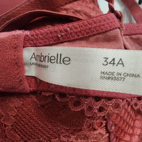 Ambrielle Lace Plunge Push-Up Red Bra (34A) - Picture 4 of 4